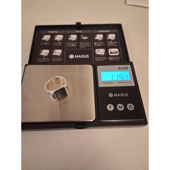 Men's Black Onyx Ring, Size 11.75, 925 Silver, Signet, Bold Modern Greek Style - Picture 10 of 10